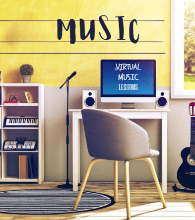 Image of a music area for computer online music lessons in a friendly house 02-2824-2