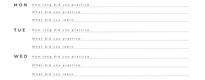 1. An example of a well-designed music practice chart (placed after the What is a Music Practice Chart and Why is it Essential section) music practice chart