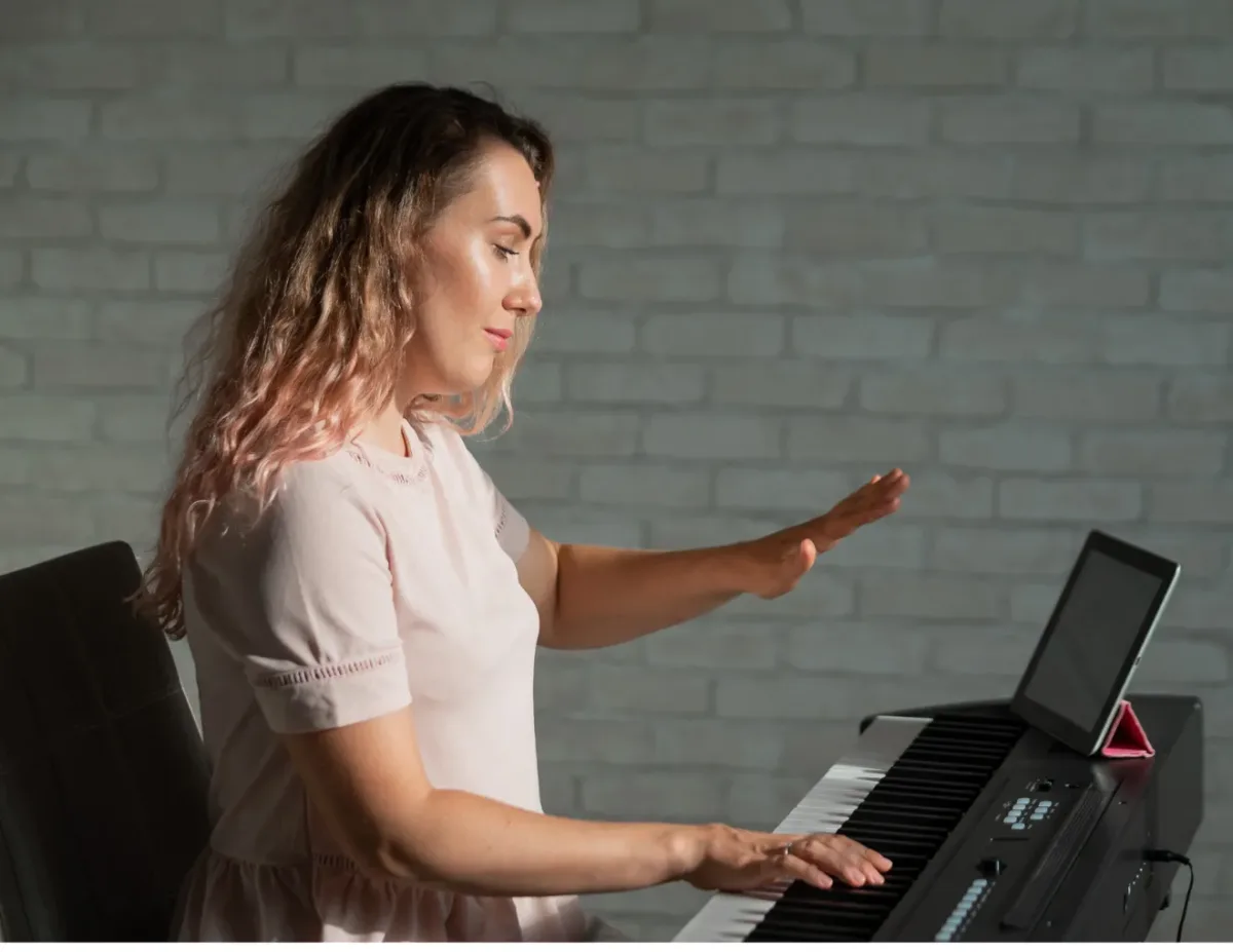 A teacher conducting an online class